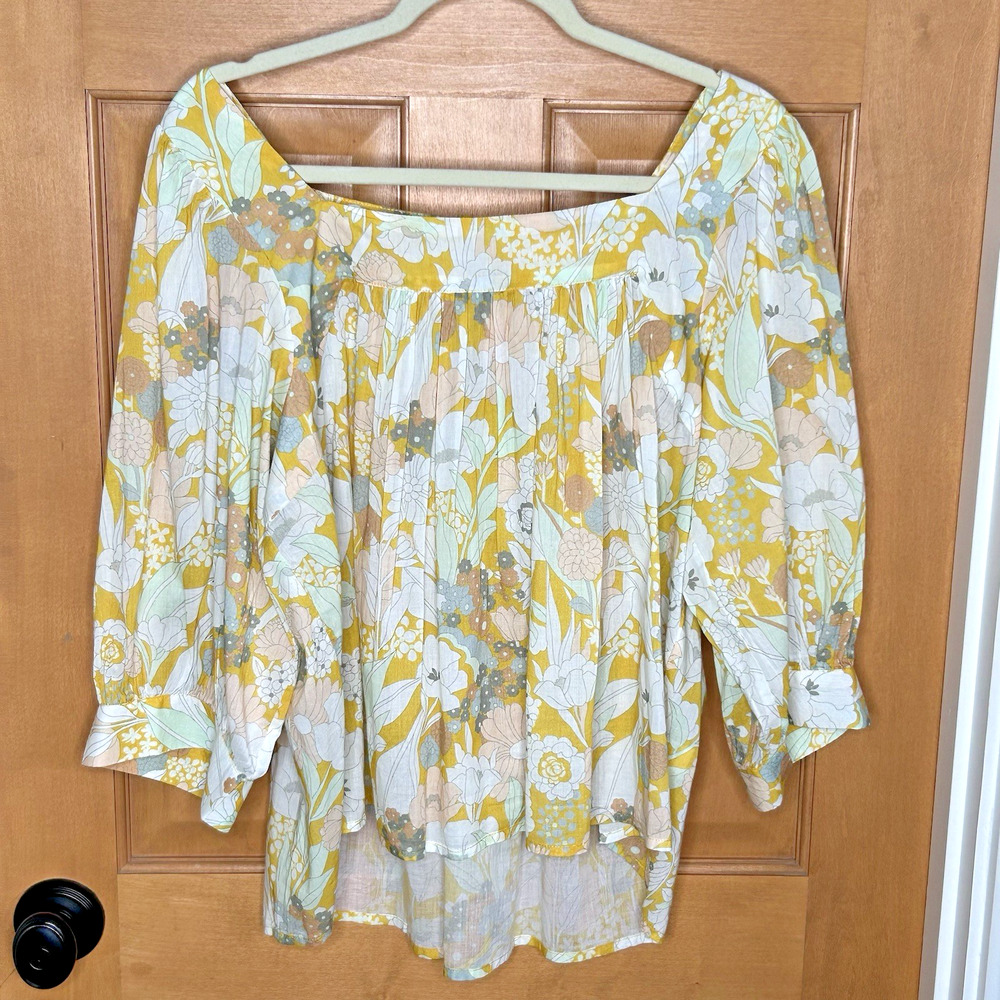 Apiece Apart Zinnia Top Floral Blouse L Puff Sleeves Square Neckline Organic